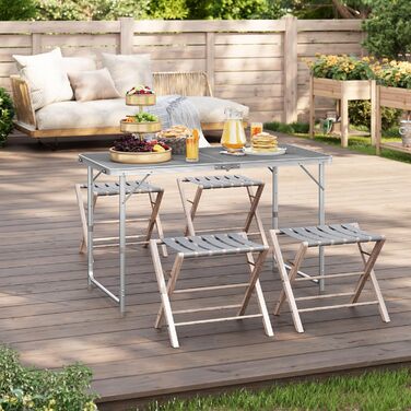 Кемпінговий стіл, розкладний стіл 120x60 см, регульований по висоті розкладний садовий стіл з алюмінію та МДФ для кемпінгу, саду, вечірок та ринків, сірий