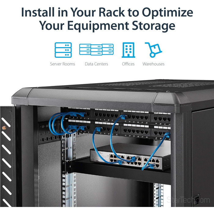 Регульована полиця для серверної стійки StarTech.com 1U - 150 кг - від 49,5 до 97,4 см, регульована глибина встановлення - універсальна полиця для 19-дюймових AV/мережевих/серверних шаф - глибина 70 см (ADJSHELFHD)