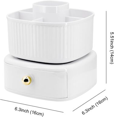 Органайзер для косметичного макіяжу, органайзер для щіток, що обертається на 360, органайзер для туалетного столика з ящиком для декору кімнати Туалетний столик, спальня, ванна кімната (білий)