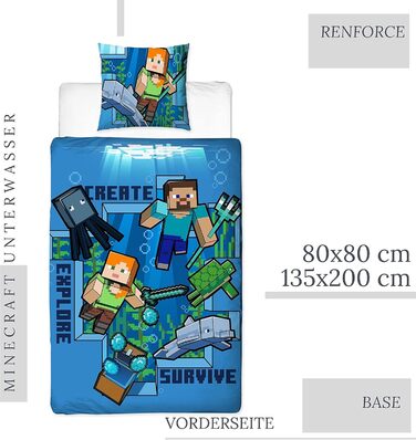 Постільна білизна Minecraft дитяча постільна білизна молодіжна постільна білизна 135х200 - підводний світ - двосторонній мотив - н