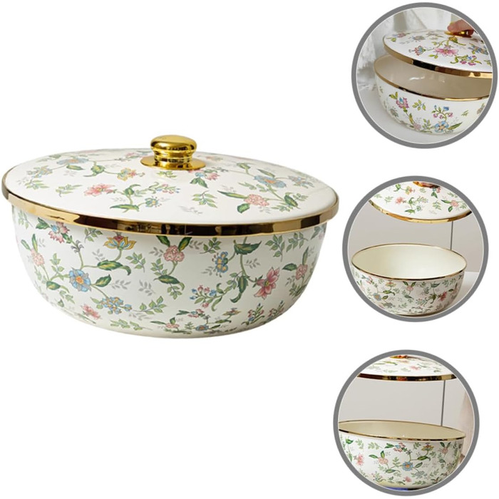 Емальована миска для супу Alipis з кришкою, велика кухонна миска для змішування 29 см, багатоцільова емальована миска для зберігання та приготування їжі