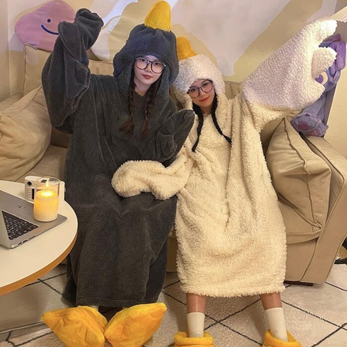 Великий портативний плед Білий гусак кумедний комбінезон з капюшоном для пар, товстий кораловий фліс, гігантський спальний мішок, костюм для косплею, затишний одяг для сну, зима, тепла, піжами, нічна білизна, білий 42