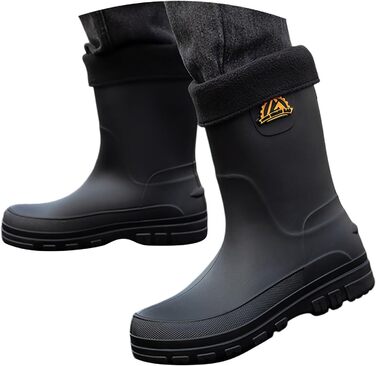 Чоловічі універсальні гумові чоботи середньої висоти, нековзне гумове взуття, гумове взуття, водонепроникне, зручне садове взуття, святкове взуття, дихаючі гумові чоботи, широкі чоботи без шнурівки, гумові чоботи B05 чорного кольору 41/EU