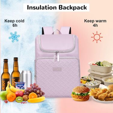 Жіночий рюкзак-холодильник 17 л, маленький терморюкзак, ізольований рюкзак-холодильник для кемпінгу, пікніка, пляжу, фіолетовий