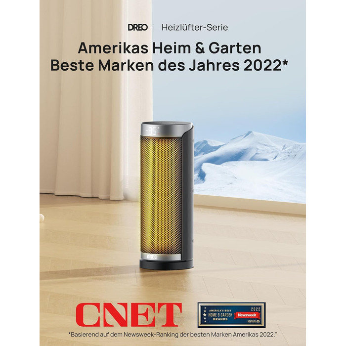 Енергоощадний керамічний обігрівач Dreo Solaris Slim H3 Standard, PTC-нагрівач з осциляцією 70, дистанційним керуванням, таймером на 12 год, 3 режимами та 3 швидкостями, захистом від перегріву та перекидання, сріблястий
