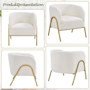 М&39яке крісло Yaheetech Lounge Chair зі спинкою у формі бочки, клубне крісло з V-подібними металевими ніжками, стильне крісло з тканини букле, крісло для телевізора 1