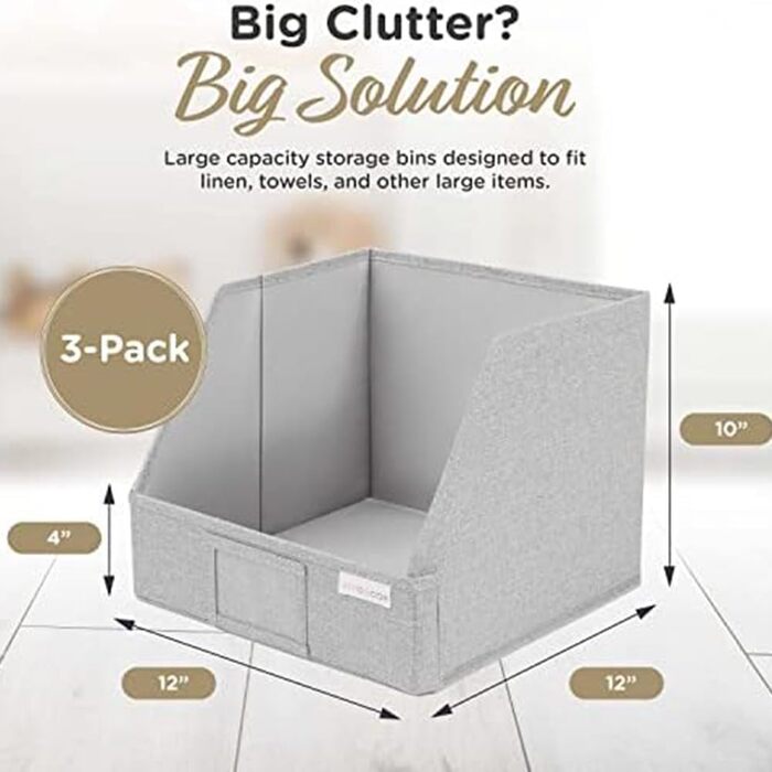 Тканинні контейнери для зберігання, трапецієподібні, з відкритою передньою частиною для швидкого доступу, низькою передньою частиною, високою задньою частиною для верхньої полиці, світло-сірий хакі, 3 шт.
