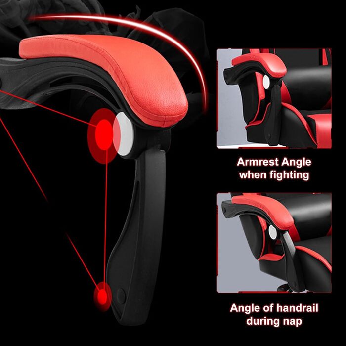 Ігрове крісло з Bluetooth-динаміками та світлодіодним підсвічуванням, ергономічне масажне комп&39ютерне крісло, регульована висота, ігрове крісло з поворотним на 360 сидінням та підголівником, висока спинка, червоне