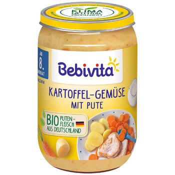 Меню Bebivita з 8 місяців Картопля та овочі з індичкою, упаковка з 6 шт. (6 x 220 г), Середня картопля та овочі з індичкою 220 г