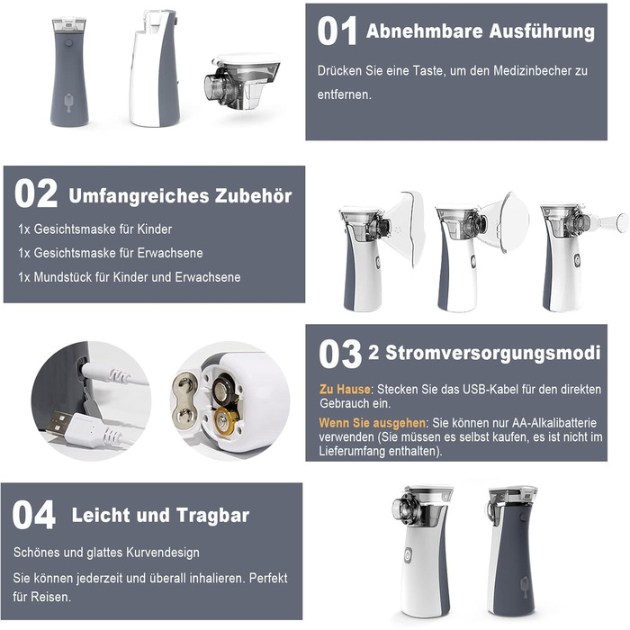 Інгаляційний пристрій для дітей Інгаляційні пристрої для дорослих Набір дитячих інгаляторів-небулайзерів з маскою для обличчя та мундштуком, функція автоматичного очищення, ефективний при респіраторних захворюваннях