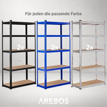 Надміцний стелаж Arebos, комплект з 2 шт. 180x90x30 см Вантажопідйомність 875 кг 5 полиць з МДФ Легке складання за допомогою вставної системи Оцинкований сріблястий колір