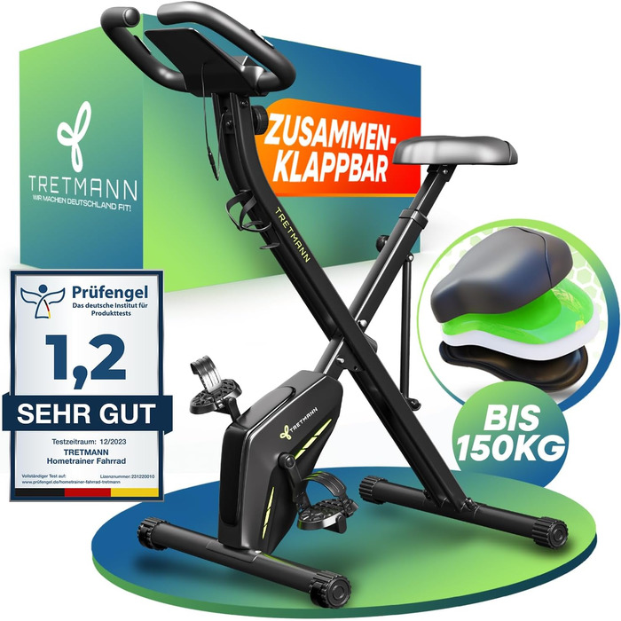 Велотренажер Tretmann Home Trainer Bicycle, складаний, з м’яким сидінням RelaxFoam, магнітний опір до 150 кг, для домашніх тренувань