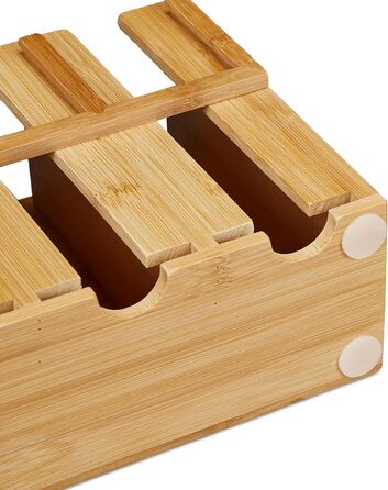 Диспенсер для чайних пакетиків Relaxdays, 6 відділень, місце для зберігання чайних пакетиків, бамбук, чайна коробка, ВxШxГ 22 x 46,5 x 10,5 см, натуральний/сріблястий