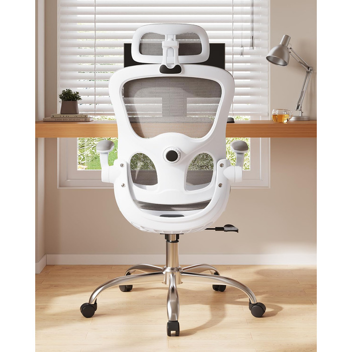 Ергономічне офісне крісло DEVAISE Робоче крісло із сегментованою спинкою, регульованим підголівником та поперековою опорою, 4D-підлокітниками, функцією гойдання, високою спинкою, для офісного використання, до 180 кг, сірий колір