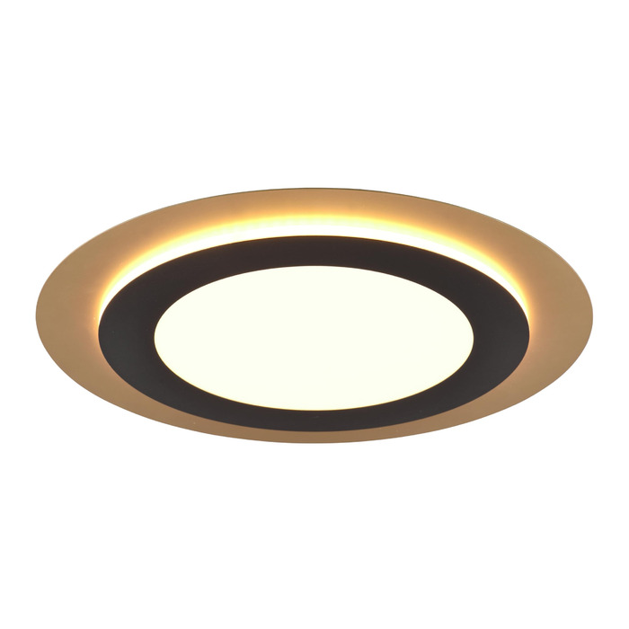 Стельовий LED-світильник Trio Leuchten Morgan 641519280, матовий чорний/золотий, метал та акрил, 46 Вт, з пультом керування, діаметр 45 см
