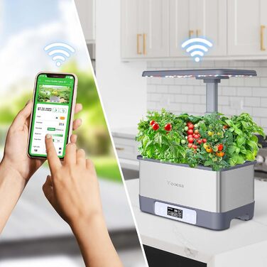 Гідропонна система Yoocaa Гідропонна система вирощування зі світлодіодним підсвічуванням і автоматичним таймером, керуванням APP, набором Smart Garden Herb Garden для дому та кухні, 8 стручків (макс. висота 45 см)