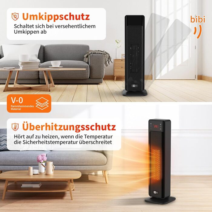 Енергозберігаючий вентилятор-обігрівач aeco EcoHeat Boost 58 см з пультом дистанційного керування, світлодіодний еко-режим 2000 Вт, 24-годинний таймер, 4 режими, тиха робота, керамічний термостат, коливання 75, захист від перегріву та перекидання, радіаці