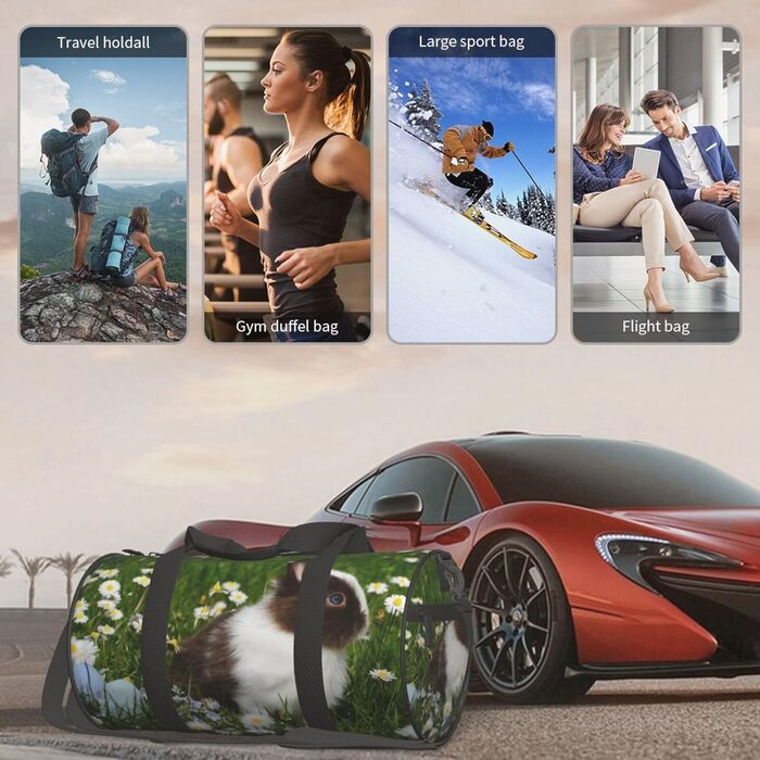 Спортивна сумка для подорожей, біло-коричнева, з принтом кролика, сумка на ніч, чорна, універсальний розмір