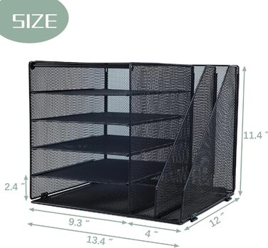 Рівневий настільний органайзер з 2 додатковими вертикальними папками для файлів, лоток для паперу, настільні лотки для паперу формату A4, тримач для журналів для домашнього офісу, чорний, 5 рівнів з 2 вертикальними папками, 5-