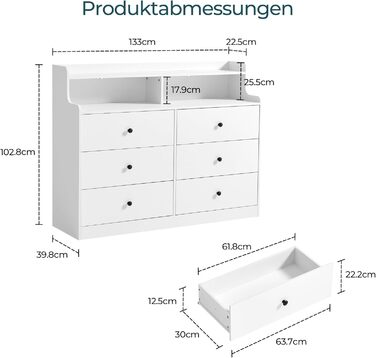 Комод LINSY HOME з 6 шухлядами, білий високоякісний дерев&39яний комод, лляна скриня для спальні, сучасний дизайн, розміри 133 102,8 39,8 см