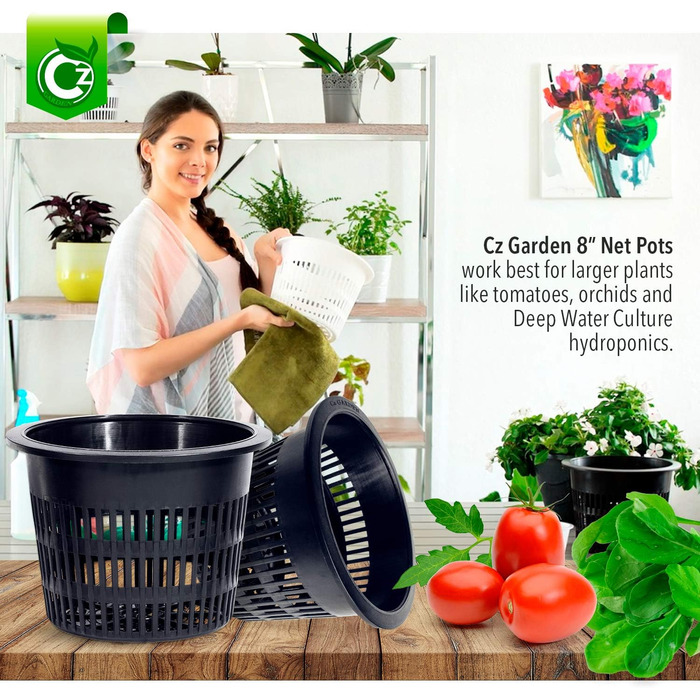 Круглі міцні сітчасті горщики CZ All Star з широкими краями Орхідеї Аквапоніка Гідропоніка Прорізна сітка 8 дюймів Садові сітчасті горщики CZ All Star - 5 чорних