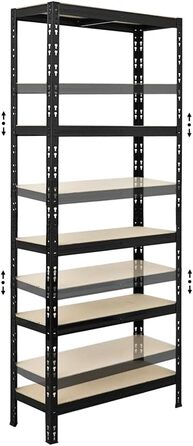 Міцний стелаж Apollo ВxШxГ 180x75x30 см Навантаження на полицю 175 кг Чорний Підвальний стелаж, стелаж без болтів, гаражний стелаж, комплект стелажів для зберігання з 2 предметів - 180x75x30 см Чорний, 2 шт.