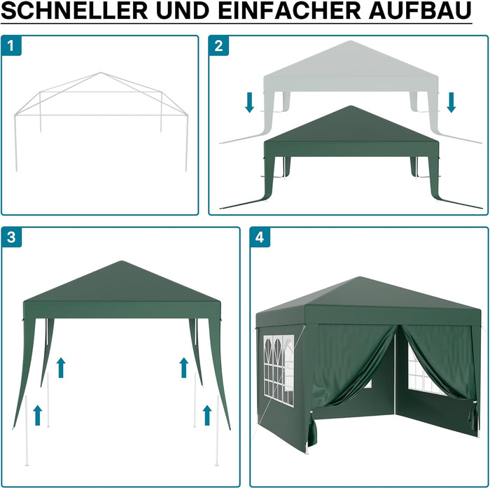 Павільйон Wiltec 3 x 3 м зеленого кольору з УФ-захистом 50, садовий павільйон зі знімними бортами, намет для вечірок з вікнами, наприклад, для тераси та фестивалю