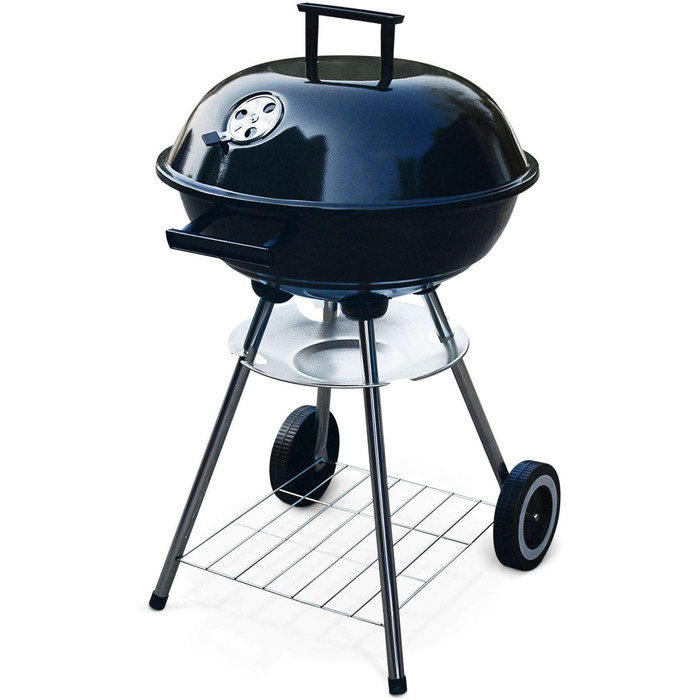 Мангал для вугілля Ø 44 см, мангал на 4 особи, мобільний чайник-мангал з кришкою для подорожей/саду/балкону Чорний