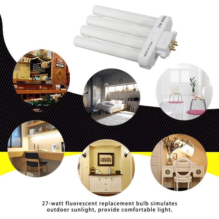 Контактні чотиритрубні компактні люмінесцентні лампи Захист очей Читання Робоче освітлення Офісний гуртожиток, 6500K, 27 FML 4-