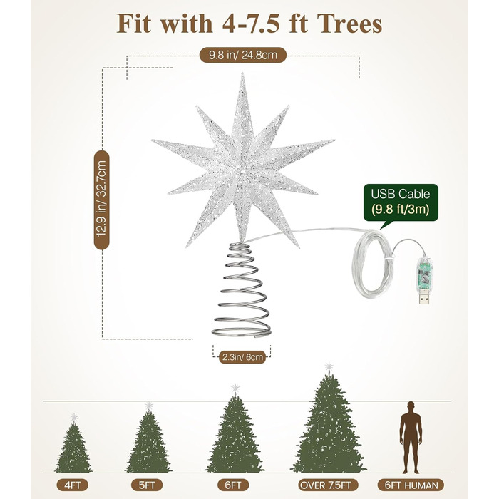 Різдвяна верхівка для ялинки у формі зірки Luxspire