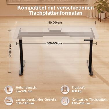 Електричний стіл Homall з регулюванням висоти та 2 двигунами, електричний стіл до 100 кг, 2-етапний телескопічний, рама столу з пам&39яттю налаштувань, функція захисту від зіткнень, чорний