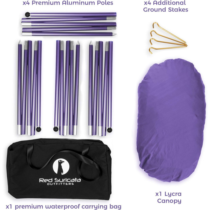 Пляжний навіс від сонця Red Suricata Family Захист від ультрафіолету UPF50 Намет з 4 алюмінієвими стійками, 4 кріпленнями для стійки, 4 кріпленнями для мішків з піском Великий та портативний брезентовий навіс, фіолетовий, великий 3 м x 2,8 м