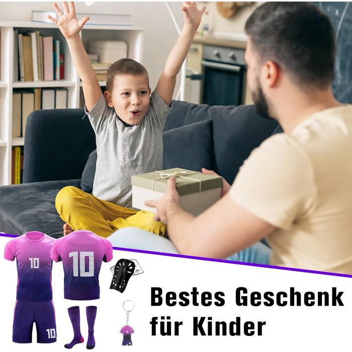 Дитяча футбольна форма, 8/ 10, виїзна футбольна форма для дітей з футболкою, шортами, шкарпетками, наколінниками та брелоком для дітей та підлітків 6-7 років, 10