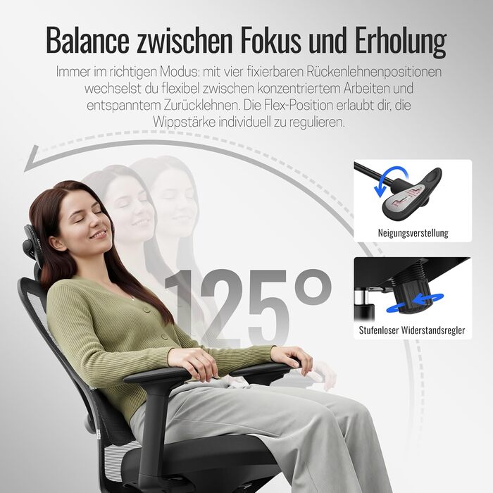 Офісне крісло року 2026, ергономічне робоче крісло з підголівником, 2D поперековою опорою та 4D підлокітниками, обертове крісло для здорового сидіння, для домашнього офісу та офісу, універсальні колеса, 150 кг Black Plus (універсальні колеса)