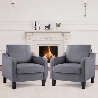 Крісло для вітальні, сучасне крісло з відкидною спинкою, підлокітниками та товстою подушкою, м&39який лляний одномісний диван для невеликих приміщень, зручне крісло для спальні, темно-сірий, комплект з