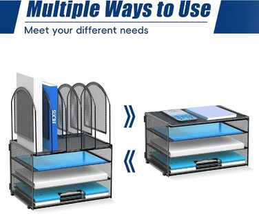 Органайзер для паперу SUPEASY, 3-рівневий лоток для листів з 5 вертикальними тримачами для файлів, багатофункціональний настільний органайзер, органайзер для папок з файлами, чорний