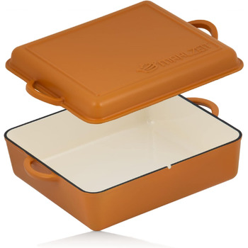 Чавунна емальована жаровня Mahlzeit 10,5 л Сонячний апельсин жаровня 2 в 1 зі сковородою жаровня з кришкою, безпечна для духовки,