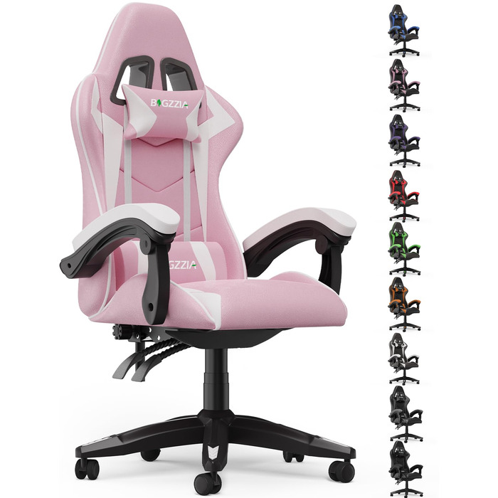 Ергономічне ігрове крісло bigzzia, ігрове крісло, крісло для ПК, ігрове крісло, крісло для геймерів, дихаюче офісне крісло з підголівником та підлокітниками для підлітків та дорослих, рожево-біла базова модель