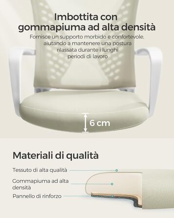 Офісний стілець SONGMICS, стілець для роботи з сітчастою оббивкою, комп&39ютерний стілець з регульованою висотою, обертовий стілець, функція гойдання, повітропроникний, офісний, кабінетний, вантажопідйомність до 120 кг, колір капучино бежевий OBN022K01 ко