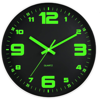 Настінний годинник з підсвічуванням, Безшумний, не цокає, 30 см, Настінний годинник з нічним світлом, Працює від батареї, Сучасний