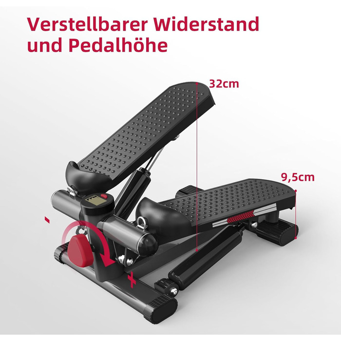 Міні-степер ST1 для домашнього використання, степер 2-в-1 з підйомом/внизом та силовими тросами, РК-дисплей, регульований опір, тренування ніг та рук, тихий та компактний, максимальне навантаження 100 кг