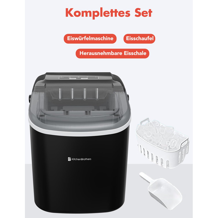 Машина для приготування кубиків льоду KitchenBrothers Small - Машина для подрібненого льоду - Машина для кубиків льоду, Кубик - Льодогенератор - Льодогенератор - Льодогенератор - Виробник кубиків льоду - Чорний