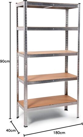 Металевий стелаж Ondis24 Thomas, полиця для зберігання 90x40x180 (В) см, полиця для підвалу, вантажопідйомність до 875 кг, сріблястий, з 5 полицями, вантажопідйомність кожна 175 кг, регульована висота, функціональний надміцний стелаж