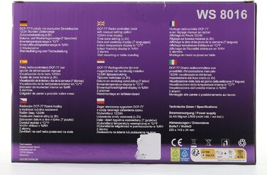 Настінний годинник на радіокеруванні Technoline WS8016 WS 8016 з дисплеєм температури, пластиковий, маленький 22,5 x 14,3 x 2,4 см (чорний, одинарний)