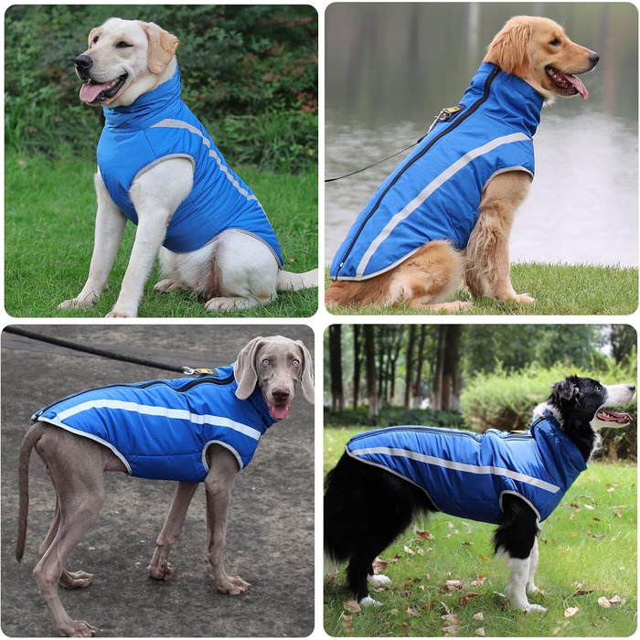 Зимова куртка для собак, тепле пальто для собак середніх та великих собак, водонепроникний зимовий одяг для собак, світловідбиваючий флісовий одяг для цуценят, лабрадора, бульдога, самоєда (6XL/68 см, синій) 6XL/68 см синій
