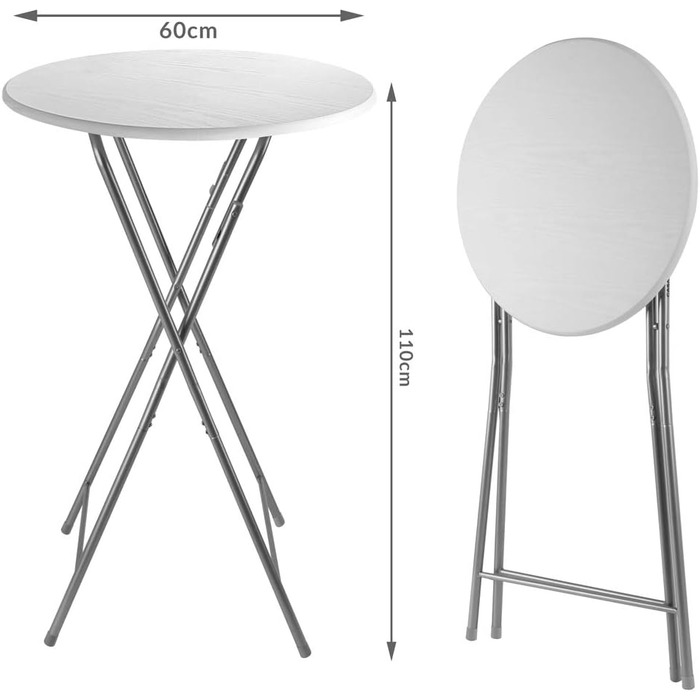 Комплект розкладних столів Casaria з 2 шт., висота 110 см, діаметр 60 см, бічний столик, розкладний стіл, барний стіл, коктейльний столик, дерев&39яний стіл для вечірок, круглий високий стіл, садовий стіл, білий, імітація дерева