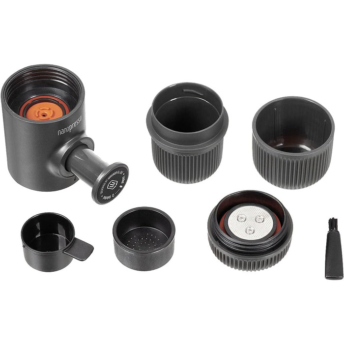 Портативна еспресо-машина WACACO Nanopresso, оновлена версія мініпресо, тиск 18 бар, туристична кавоварка без захисного чохла, з ручним керуванням, для кемпінгу на вулиці або в приміщенні, сірий