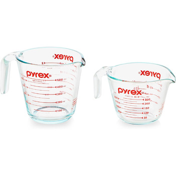 Набір скляних мірних чашок Pyrex із 2 предметів, включає мірні чашки для рідини із загартованого скла