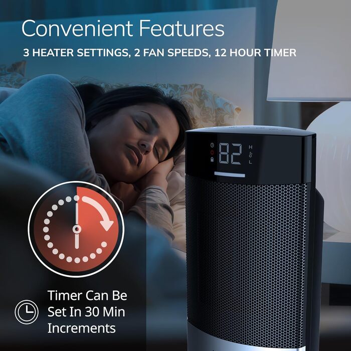 Керамічний настільний обігрівач Lasko CD12950 для побутового використання з тумблером, блокуванням від дітей, цифровим дисплеєм, т