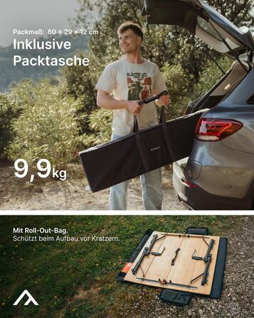 Доступний у 3 розмірах) - портативний розкладний стіл зі складною бамбуковою стільницею, регульована висота, світло-коричневий